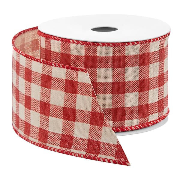 2.5 in. x 10 yds. White and Red Polyester Christmas Ribbon