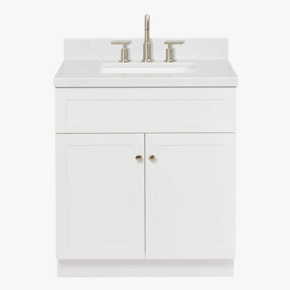 Hamlet 30" White Wood Freestanding Vanity with Quartz Top
