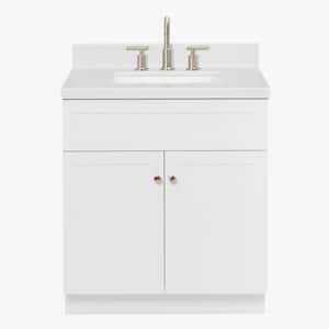 Hamlet 30 in. W x 22 in. D x 36 in. H Single Sink Freestanding Bath Vanity in White with Carrara White Quartz Top