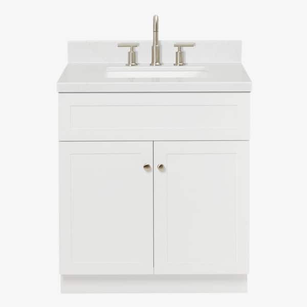 Hamlet 30 in. W x 22 in. D x 36 in. H Single Sink Freestanding Bath Vanity in White with Carrara White Quartz Top