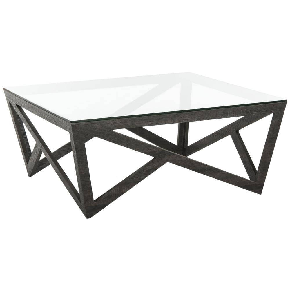 Transitional Gray-Brown Square Wood & Glass Coffee Table