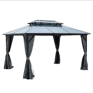 10 ft. x 13 ft. All Weather Patio Gazebo with Netting and Curtains, Black