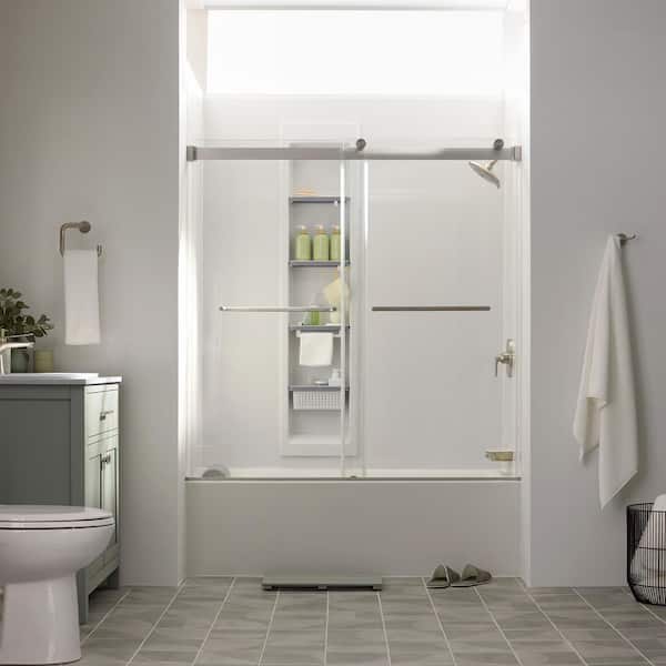Aspirations 60 in. W x 60 in. H Sliding Frameless Bathtub Door in Matte Black Finish with Clear Glass