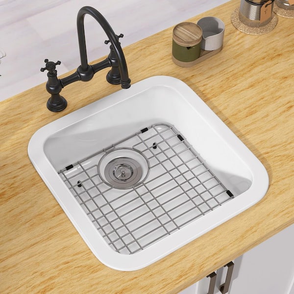 Undermount/Drop-in White Bar Sink Fireclay 19 in. W x 19 in. D Modern Prep RV Sink Small Square Kitchen Sink Single Bowl