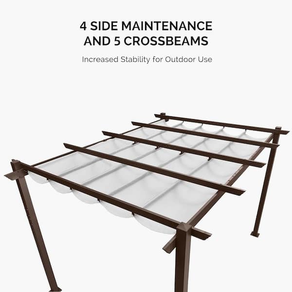 10 ft. x 12 ft. Bronze Aluminum Frame Outdoor Patio Pergola Gazebo with White Retractable Sun Shade Canopy for Deck