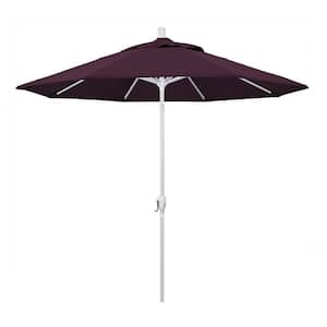 9 ft. Aluminum Market Push Tilt - M White Patio Umbrella in Purple Pacifica