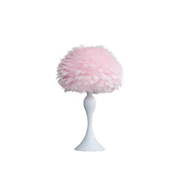 ORE International 23.5 in. Soft Pink Feather Aquina Crisp White Contour Glam Table Lamp