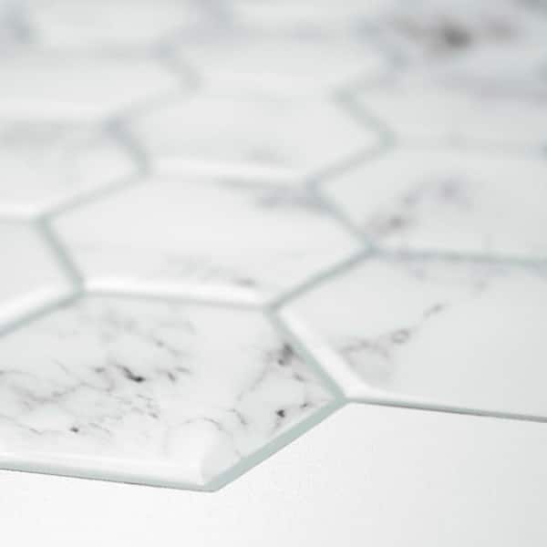 10.5 in x 10.5 in Carrara Marble Hexagon Peel and Stick Backsplash