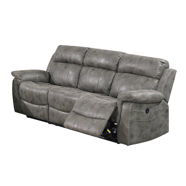 SIMPLE RELAX 89 in. Antique Grey Leather-Like Polyfiber Fabric 3-Seater Power Motion Sofa with Reclining