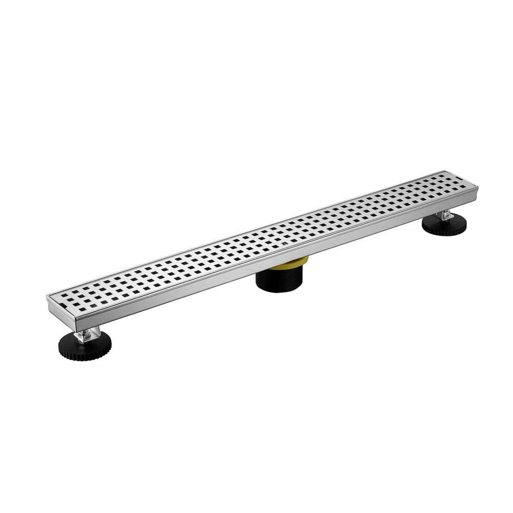 Stainless Steel 24" Linear Shower Drain with Square Pattern Cover