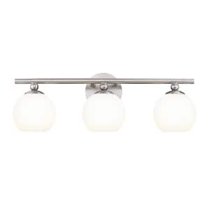 Neoma 21.75 in. 3 Light Brushed Nickel Vanity Light with Opal Etched Glass Shade with No Bulbs Included