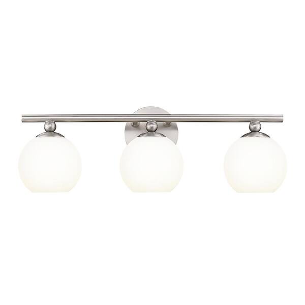 Unbranded Neoma 21.75 in. 3-Light Brushed Nickel Vanity Light with Opal Etched Glass Shade with No Bulbs Included
