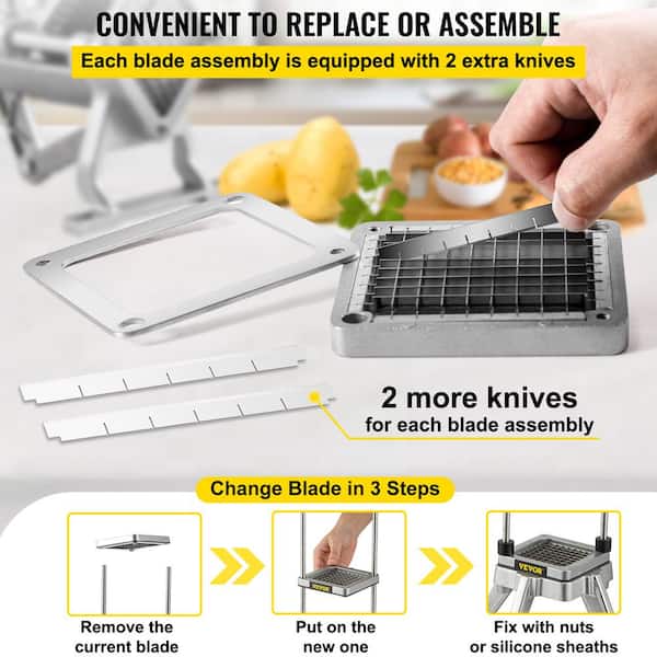 VEVOR French Fry Cutter Potato Slicer with 1/2 in. and 3/8 in. Stainless Steel Blades Manual Potato Cutter Chopper