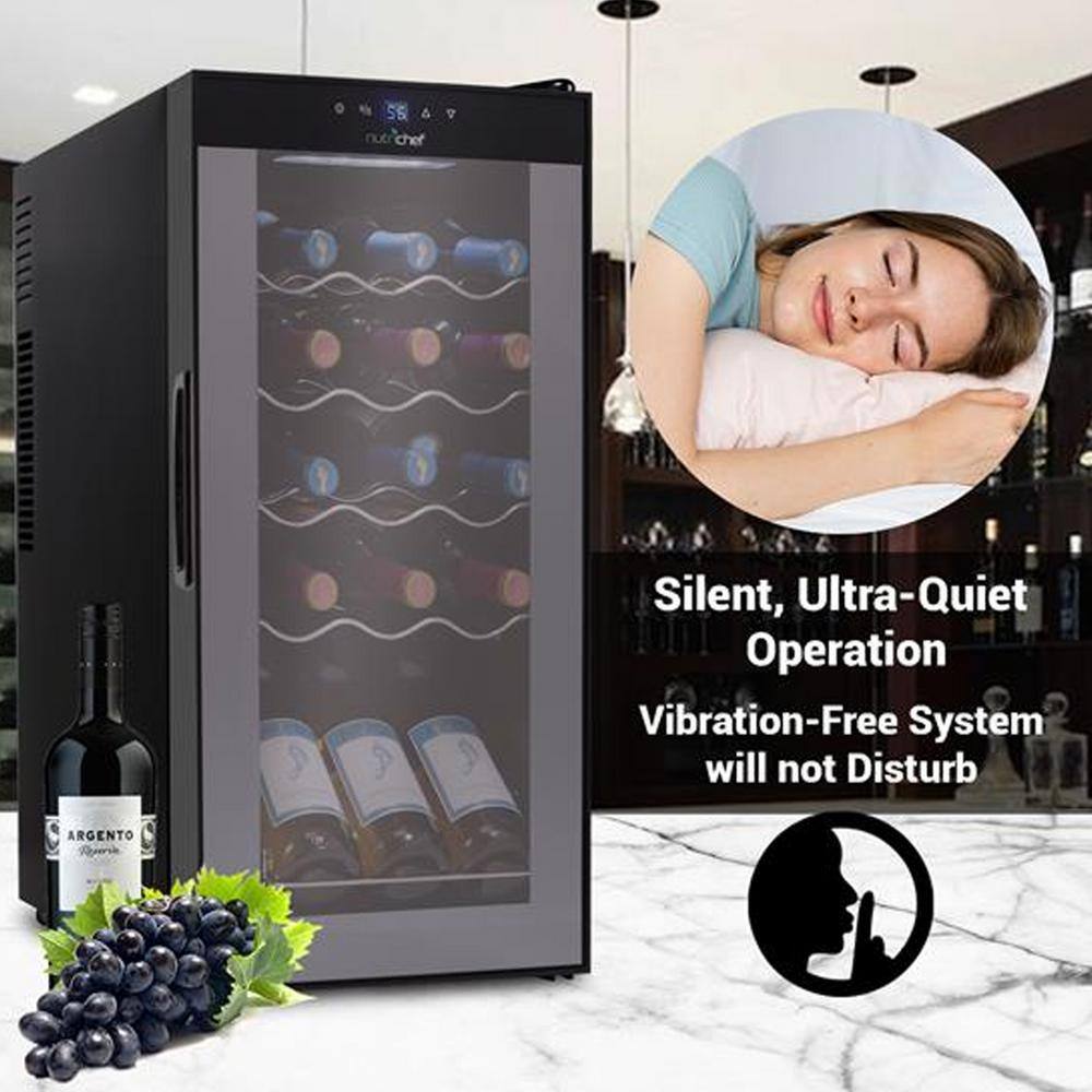 NutriChef 15 Bottle Black Thermoelectric Wine Cooler with Glass Door