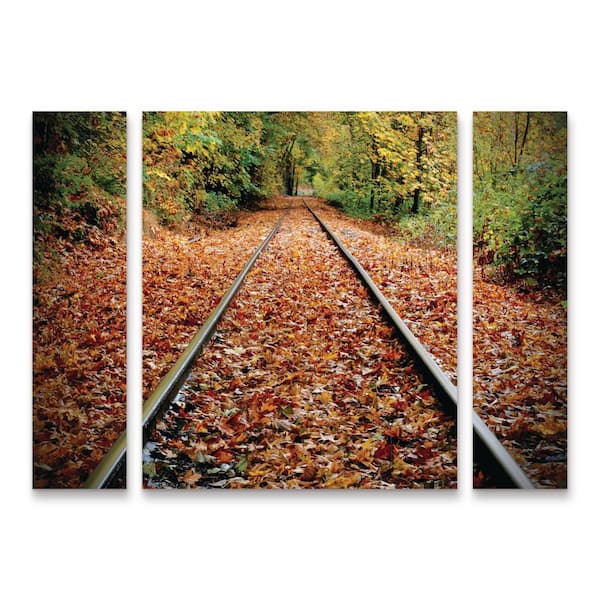 Trademark Fine Art Susan Vivary Photography Looking Down the Tracks 3-Piece Panel Set Unframed Photography Wall Art 24 in. x 32 in.