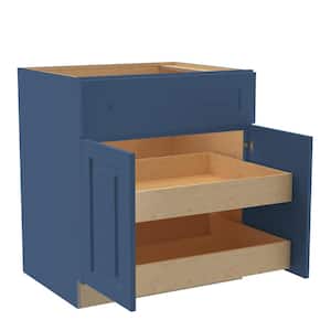 Grayson Mythic Blue Painted Plywood Shaker Assembled Base Kitchen Cabinet 2 ROT Soft Close 30 in W x 24 in D x 34.5 in H