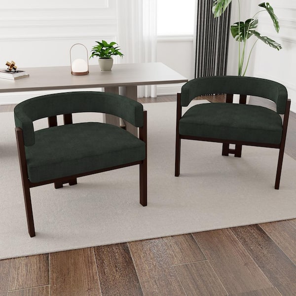 JUJABU Emerald Chenille Dining Chair Armchair with Open Back 3-Legs Barrel for Living Room (Set of 2)