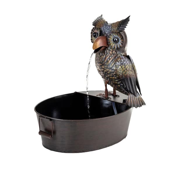 23 in. Tall Outdoor Floor Vintage Owl Spitter Water Fountain with Cascading Water