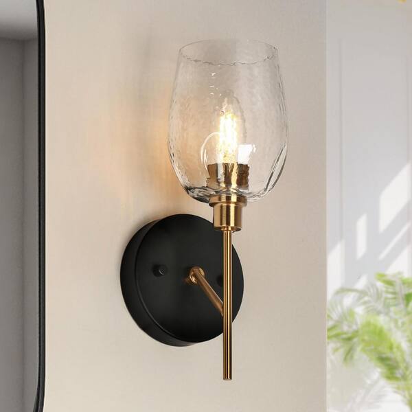 Uolfin 12.2 in. H 1-Light Transitional Black and Brass Goblet Wall ...