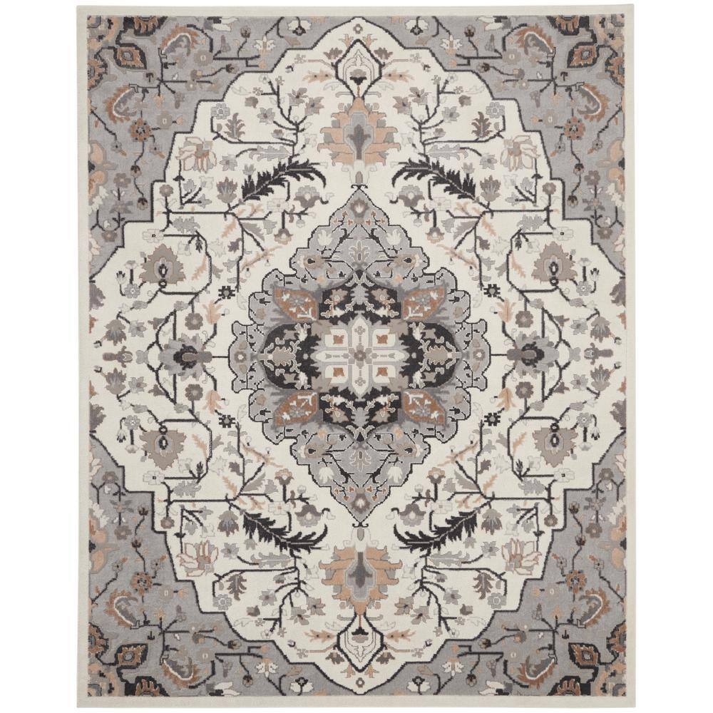 Ivory Grey Medallion 8' x 10' Vintage-Inspired Area Rug
