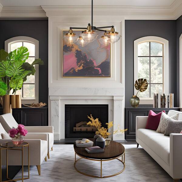 Zevni 22.5 in. 5-Light Brass-Plated Round Chandelier, Seeded Glass