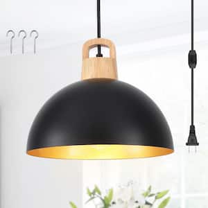 1-Light Black Modern Pendant Light Fixture with Plug-In Switch for Kitchen Island, No Bulbs Included
