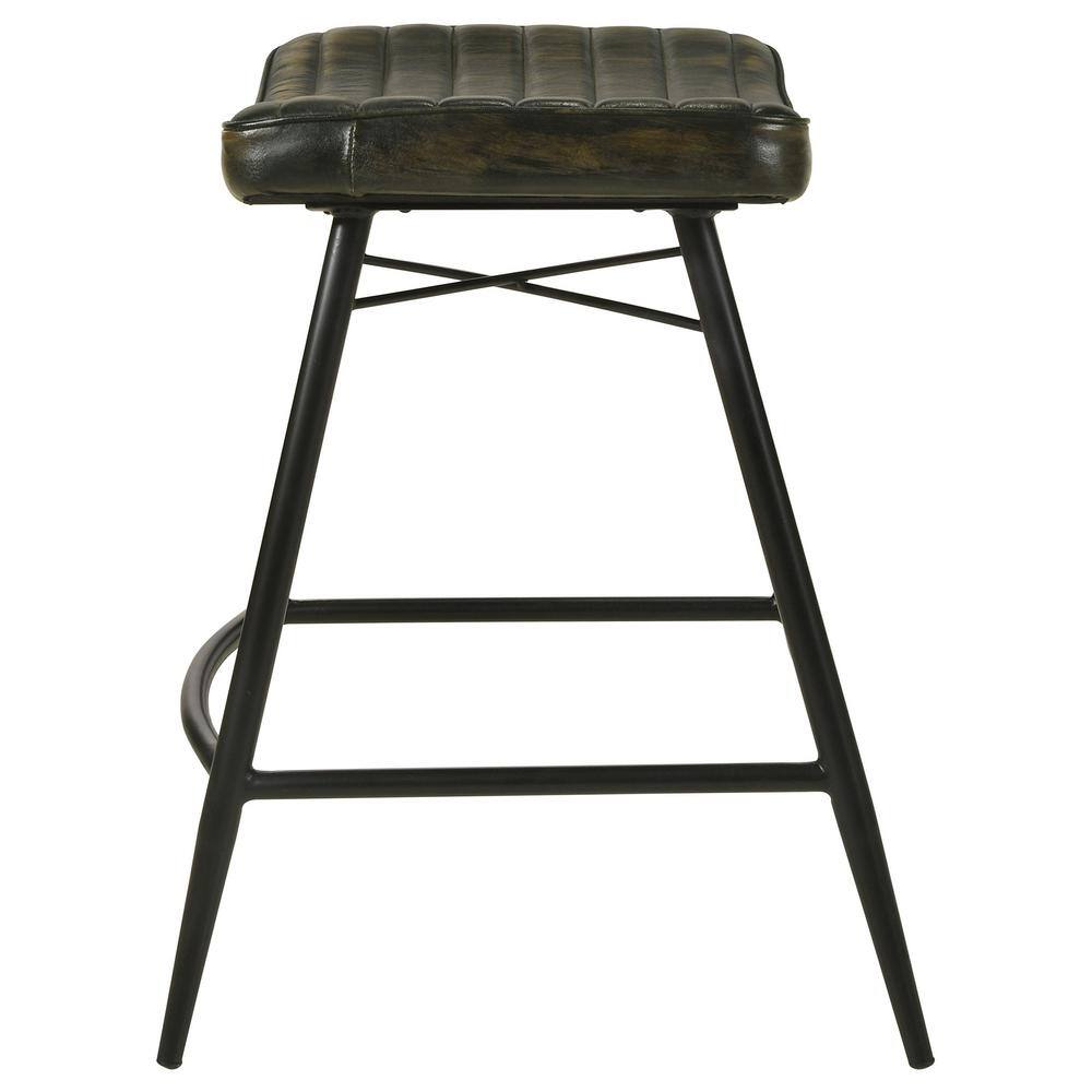 Bayu Dark Brown Leather Saddle Counter Stool with Metal Base