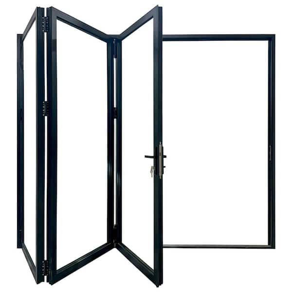 Teza 88 Series 108 in. x 80 in. Matte Black Right to Left Folding Aluminum Bi-Fold Patio Door