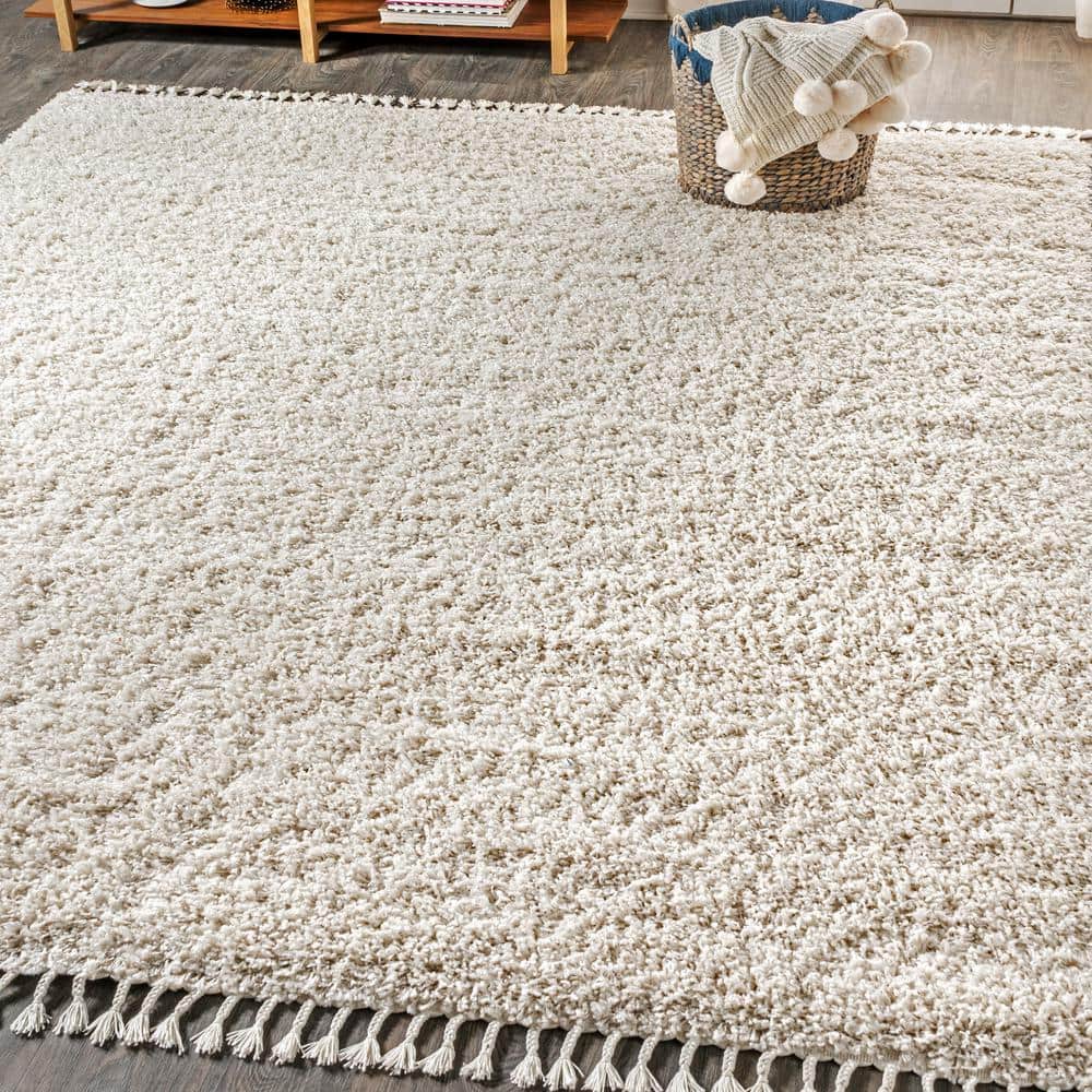 JONATHAN Y Mercer Shag Plush Tassel Cream 5 ft. x 8 ft. Area Rug