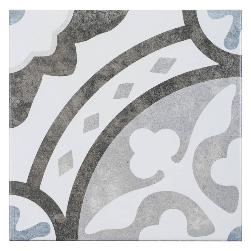 Luv Amore Grey 8 in. Encaustic Spanish/Moroccan Patterned Matte Porcelain W