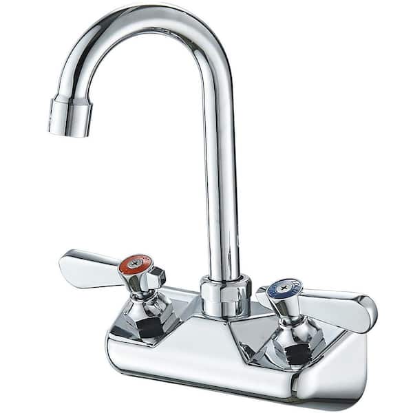 Double Handle Wall Mount Gooseneck Lever Handle Standard Kitchen Faucet in Polished Chrome