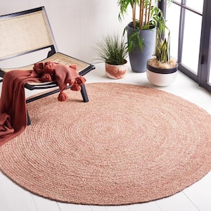 Natural Fiber Pink/Beige 6 ft. x 6 ft. Abstract Distressed Round Area Rug