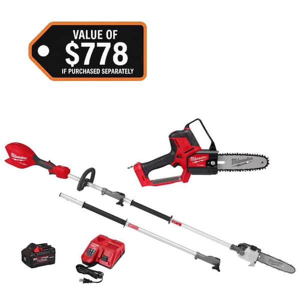 M18 FUEL 8 in. 18V Brushless Cordless Battery Mini Chainsaw HATCHET w/ Pole Saw, 8.0 Ah FORGE Battery, Charger