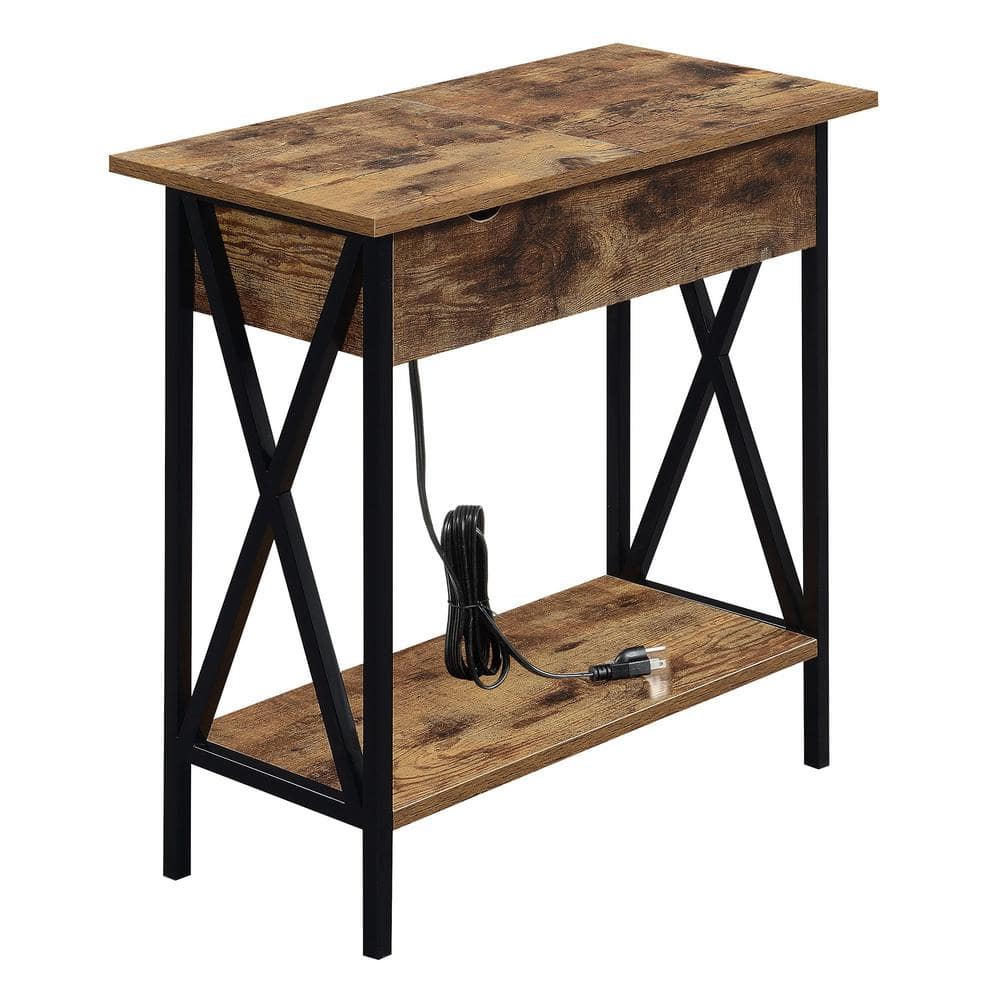 Barnwood Black 24" Wood Metal End Table with Storage