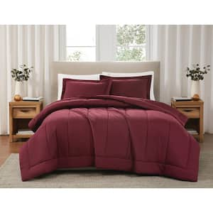 3-Piece Burgundy Solid Cotton Percale King Comforter Set