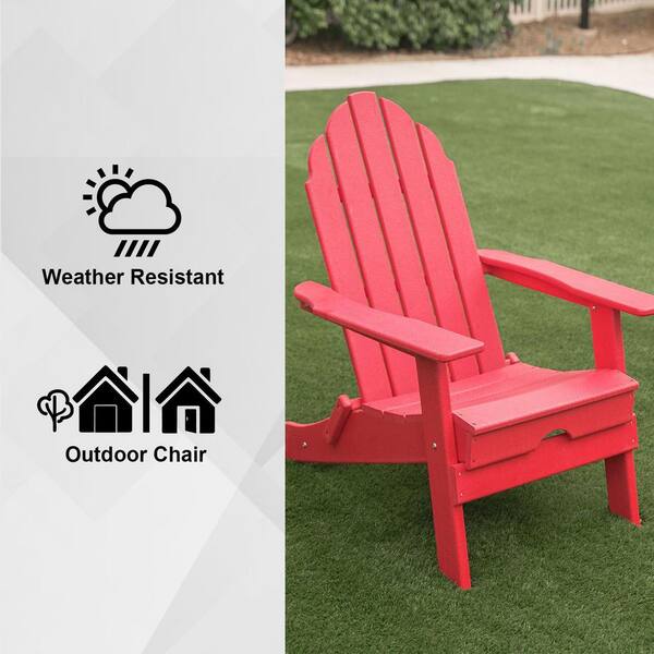 Foldable Adirondack Chair Weather Resistant, Outdoor Garden, Patio, Lawn, Deck, Backyard, 37.8 in. Tall, Red