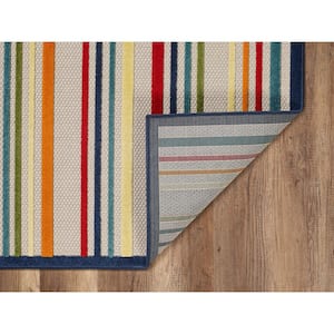 Calla Ivory/Multi Stripes 3 ft. x 5 ft. Striped Indoor/Outdoor Accent Rug