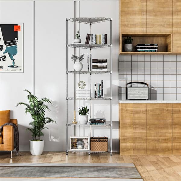 6-Tier Metal Pentagonal Shelf for Kitchen, 72 "H x 20 "L x 20 "D-Chrome