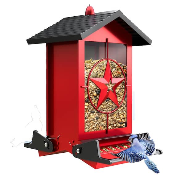 Misopily Unique Red Aluminum Squirrel Guard Hanging Multiple Bird Species Feeder - 5 lbs. (1-Pack)