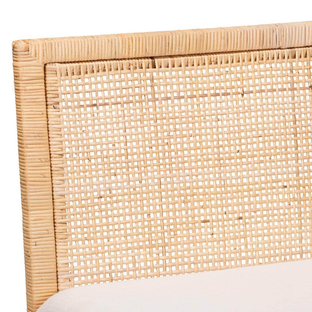 Kalimantan Light Honey Rattan 2-Piece Banquette Set with White Cushions