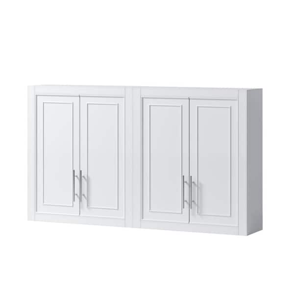 White 26 in. x 22 in. x 8 in. Wood Laundry Room Cabinet with 2 Shelves Set of 2