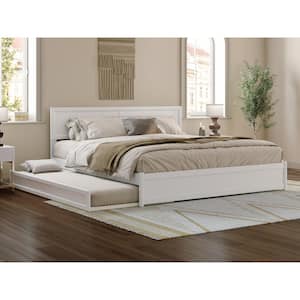 Lylah White Solid Wood Frame King Platform Bed with Panel Footboard and Twin XL Trundle