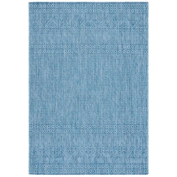 SAFAVIEH Courtyard Aqua/Navy 8 ft. x 10 ft. Geometric Diamond Indoor/Outdoor Patio  Area Rug