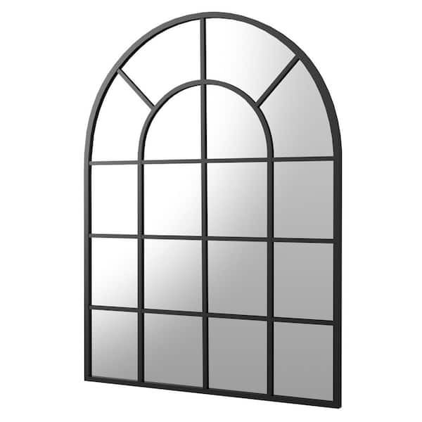 Unique Black 30 in. W x 40 in. H Arched Aluminum Alloy Frame Vanity Wall Mirror