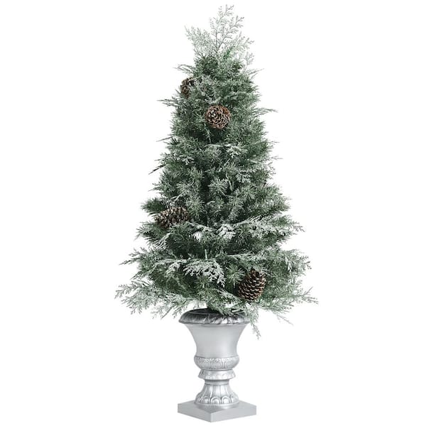 Costway 4 ft. Pre-Lit Artificial Christmas Tree, Lifelike Snowy Entrance Tree