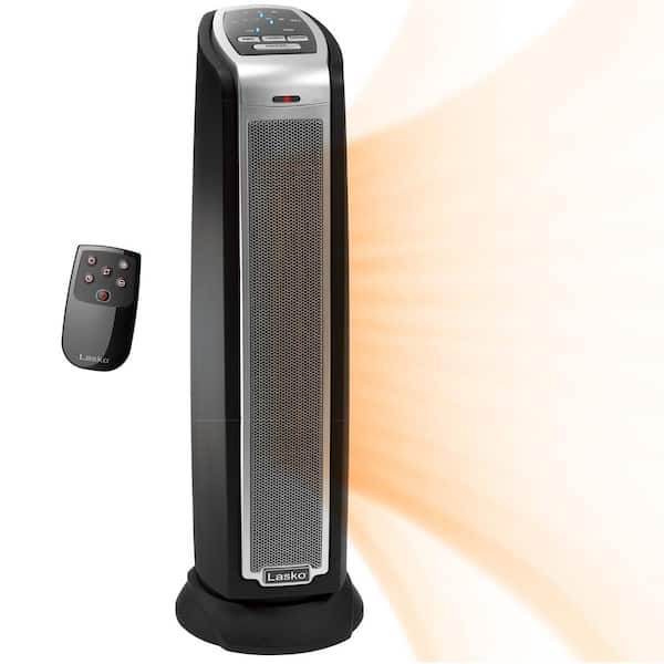 Lasko 23 in. 1500-Watt Electric Oscillating Ceramic Tower Heater with Remote Control in Black
