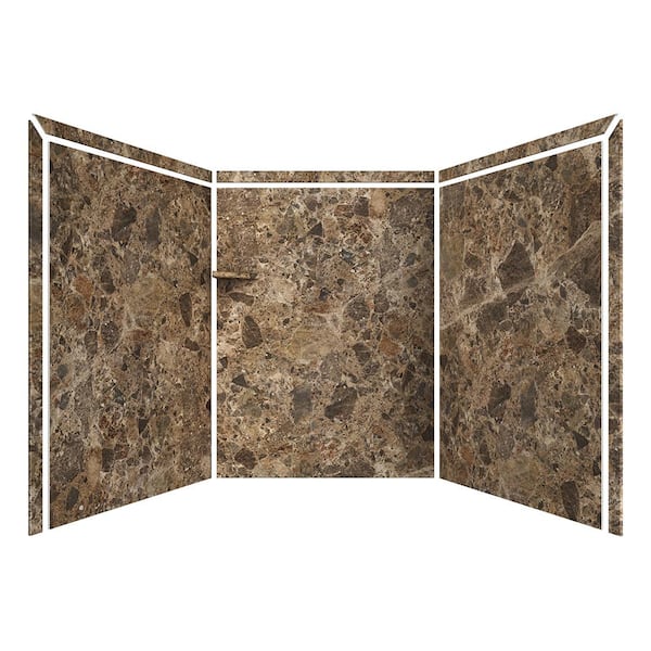 Adaptable 60 in. x 60 in. x 80 in. 9-Piece Easy Up Adhesive Alcove Shower Surround in Breccia Paradiso