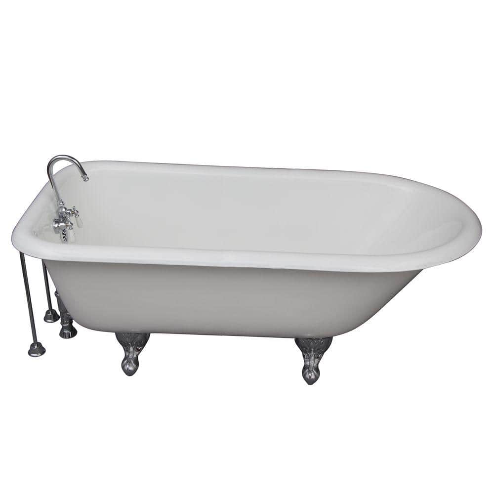 5 ft. Cast Iron Ball and Claw Feet Roll Top Tub in White with Polished Chro