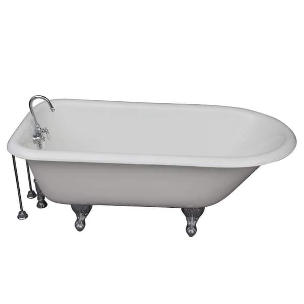 Barclay Products 5 ft. Cast Iron Ball and Claw Feet Roll Top Tub in White with Polished Chrome Accessories