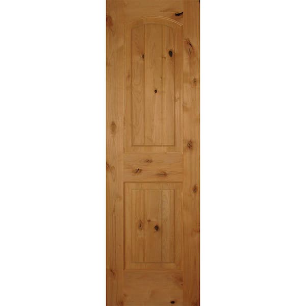 Builders Choice 24 in. x 80 in. Left-Handed 2-Panel Arch Top Unfinished V-Grooved Solid Core Knotty Alder Single Prehung Interior Door